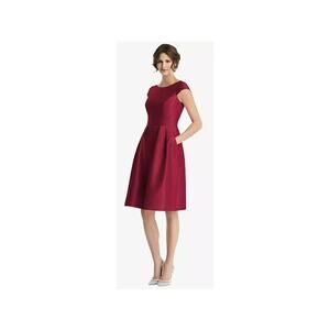 Alfred Sung D744 NWT Burgundy Satin Pleated Fit & Flare Midi Dress Pockets 14